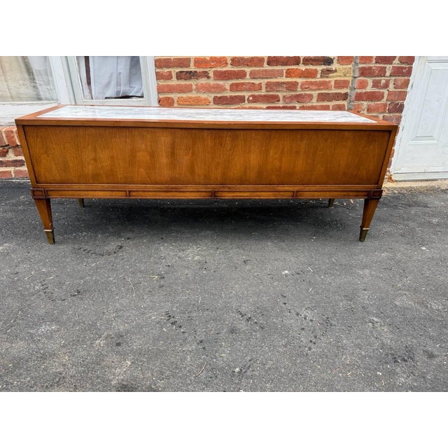 Vintage Hollywood Regency Campaign Style Marble Top Low Table Cabinet by Weiman For Sale - Image 14 of 18