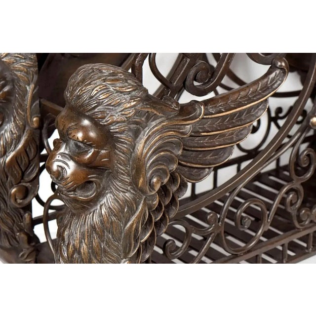 French Vintage French Empire Style Bronze Winged Lion Regency Griffin Firewood Holder/Magazine Basket For Sale - Image 3 of 6