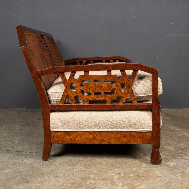 Late 19th Century Victorian Sofa and Amchairs in Bergere and Dappled Walnut, 1890s, Set of 3 For Sale - Image 5 of 18