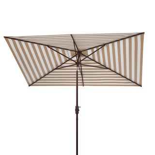 Athens 6.5X10Ft Rectangle Crank Umbrella, Beige With White Understripe For Sale