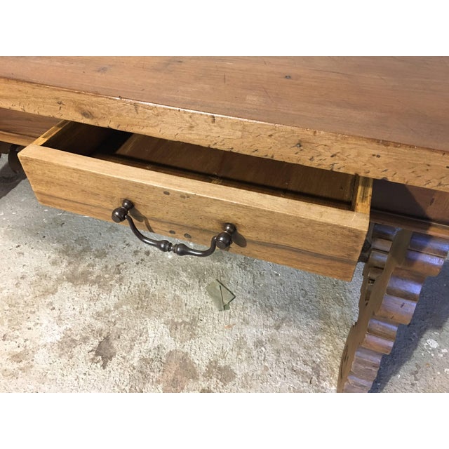 18th Century Baroque Farm Refectory Desk Table With Two Drawers & Stretchers For Sale - Image 12 of 13
