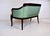 French Empire Style Curved Walnut Settee With Dolphin Arms, New Green Silk For Sale - Image 10 of 13