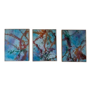 Mid 20th Century Abstract Triptych by Lenore Jaffe Original Action Painting For Sale