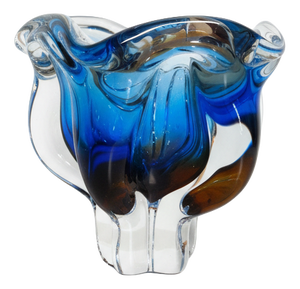 Vintage Art Glass Pentagon Bowl in Blue & Yellow by Josef Hospodka for Chřibská Glassworks, 1960s