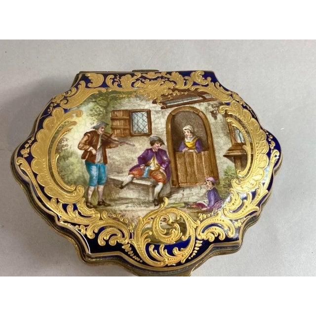 Metal 19thC French Sevres Royal Blue Gold Porcelain Box For Sale - Image 7 of 15