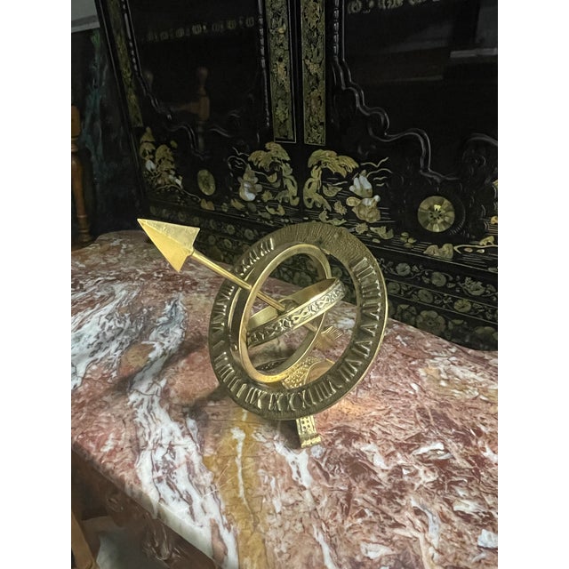1990s Vintage Solid Brass Armillary Sphere – Classical Astronomical Sculpture With Roman Numerals For Sale - Image 5 of 5