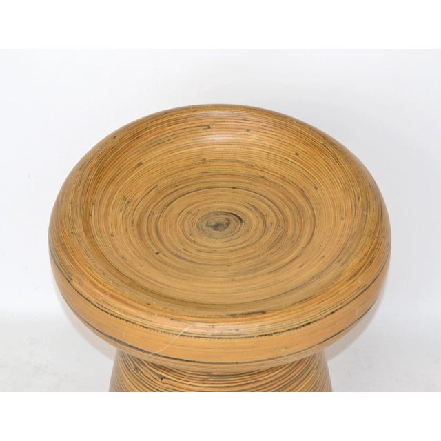 Mid-Century Modern Vintage Bohemian Blonde Pressed Bamboo Mushroom Shaped Stool Mid-Century Modern For Sale - Image 3 of 13