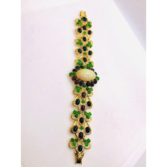 Baroque Bochic “Capri” Vintage Diamond, Black Opal & Tsevorite Bracelet Set In 18K & Silver For Sale - Image 3 of 10