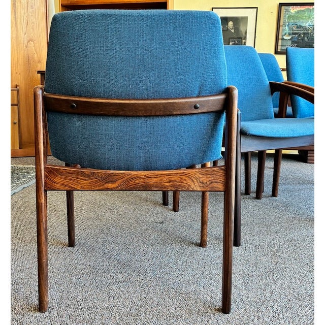 Kai Kristiansen Set of Six Mid Century Danish Modern Rosewood & Upholstered Dining Chairs by Kai Kristiansen for Ks Mobler , Denmark c.1960 For Sale - Image 4 of 8