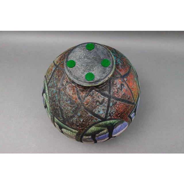 Ceramic Ken Jensen 1998 Signed Large Landscape Scene Raku Pottery Covered Vessel Pot Jar For Sale - Image 7 of 10