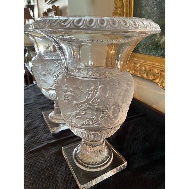 Glass 1980s Pair Lalique Crystal Versailles Urns For Sale - Image 7 of 7