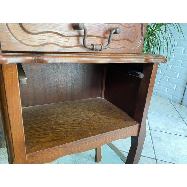 Vintage Oak Bedside Tables with Drawer and Niche, 1950s, Set of 2 For Sale - Image 10 of 13