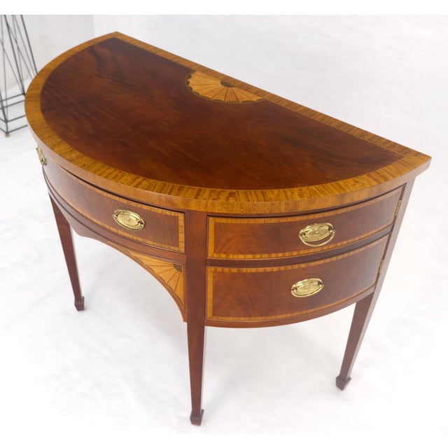 Late 20th Century Baker Banded Inlayed Demi Lune Federal Sideboards MINT! For Sale - Image 5 of 18