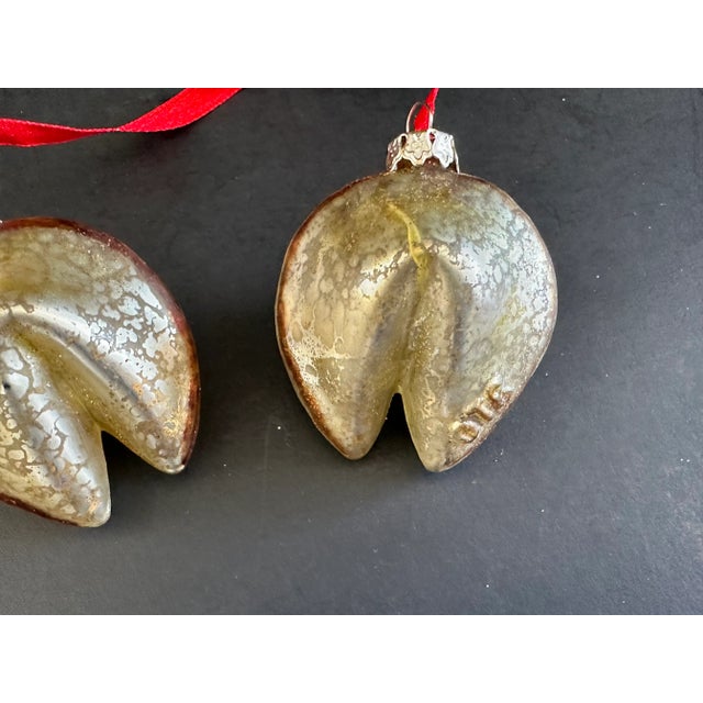 Vintage Gold Art Glass Christmas Ornament Fortune Cookies For Sale - Image 4 of 9