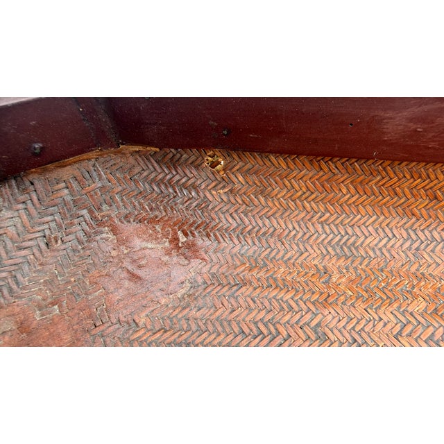 Vintage Chinese Red Lacquer & Woven Rattan Removable Tray Table With Calligraphy For Sale - Image 14 of 14