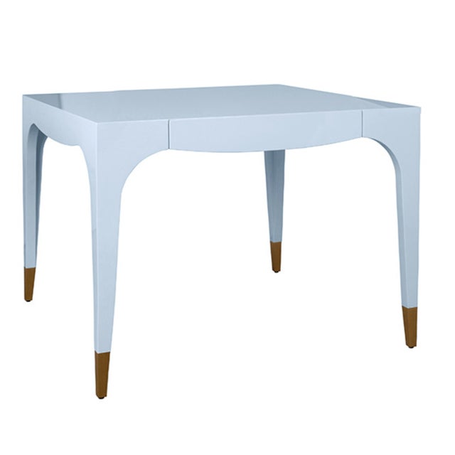 Contemporary Matthew Izzo Home Lacey Light Blue Lacquer Game Table With Antique Brass Foot Caps For Sale - Image 3 of 7