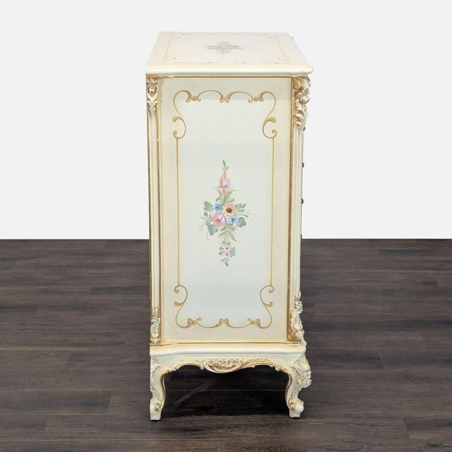 1990s Vintage Provincial Rococo Style Dresser With Floral Hand Painted Design by Gianni For Sale - Image 5 of 8