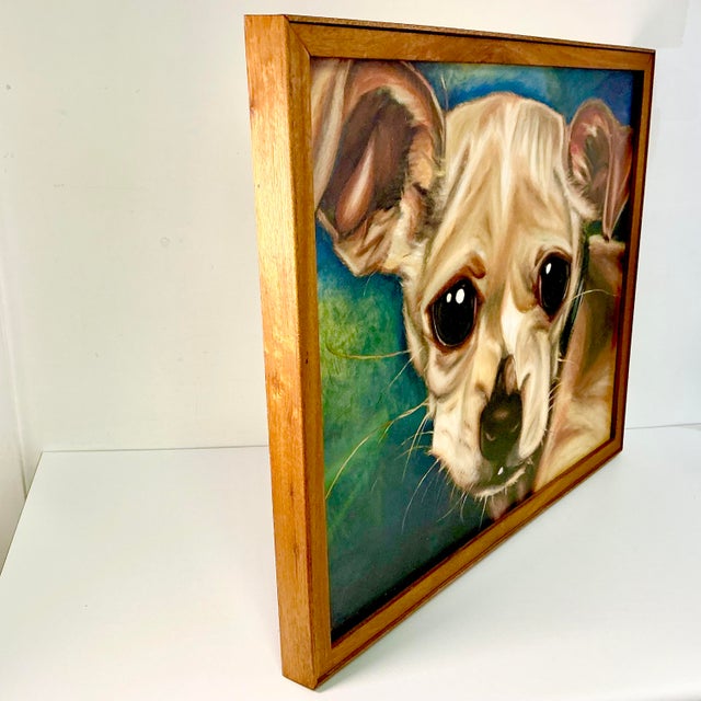 1989 Vintage Large Scale Contemporary Dog Portrait Original Oil Painting, “Chester” Artist Signed For Sale - Image 10 of 13
