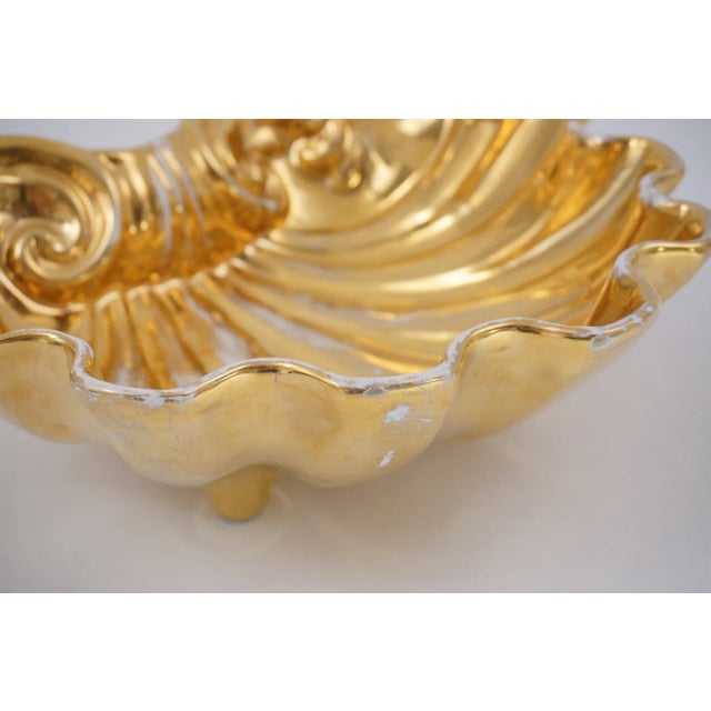 1800`s Antique Italian Majolica Bowl Gold Glazed Giant Shell by Fabbrica Ferniani Faenza For Sale - Image 9 of 13