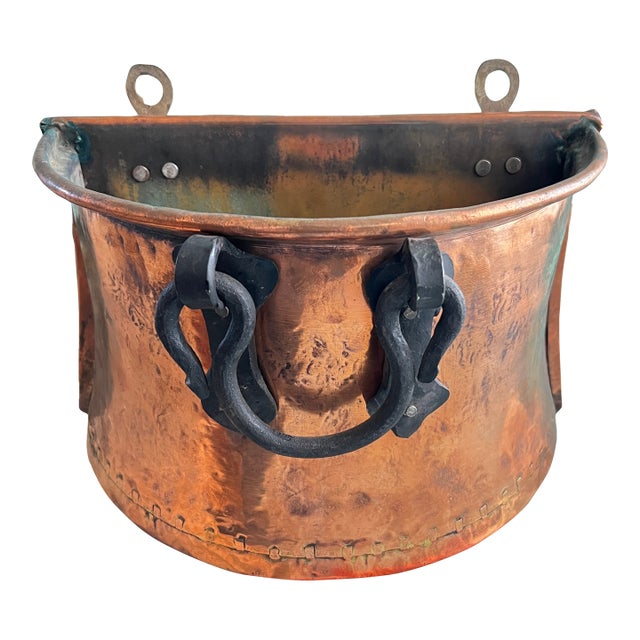 Vintage Dovetailed Copper Bin With Forged Iron Handle For Sale