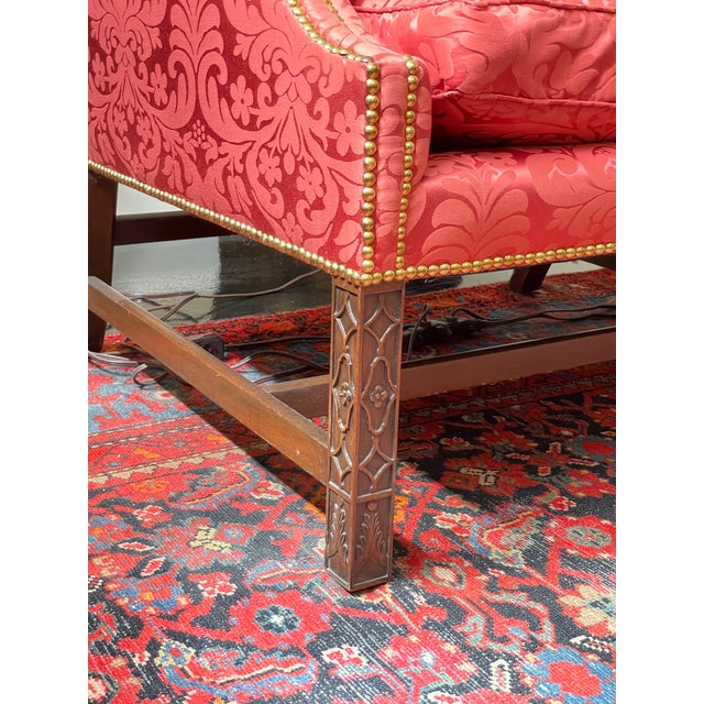 Vintage Neoclassical Style Sofa With Chippendale Influence, Gothic Tracery Base, and Down Cushion For Sale - Image 4 of 5