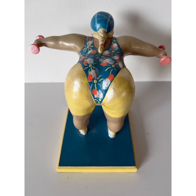 Wood Vintage Swedish Kvinna Bruka Design Hand-Painted Aerobics Woman Figurative Resin Sculpture, C. 1980s–1990s For Sale - Image 7 of 11