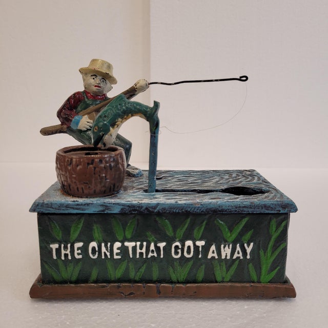 1950s Mechanical Cast Iron Fisherman Money Box, USA, 1950s For Sale - Image 5 of 18