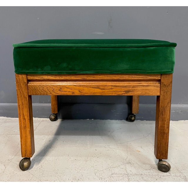 Mid Century Square Upholstered Stools in Emerald Velvet and Pecan Wood - 3 Pieces For Sale In Philadelphia - Image 6 of 12