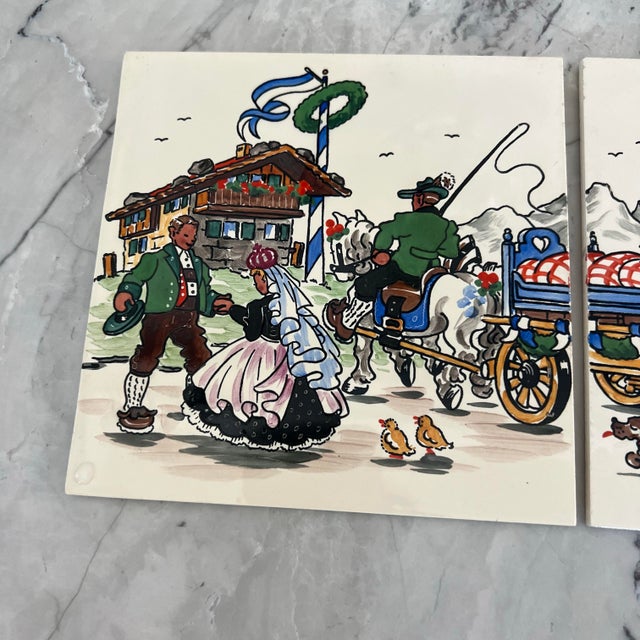 1980s Vintage Handpainted Tiles of Scenes From Germany - Set of 4 Tiles - 2 Scenes For Sale - Image 5 of 12