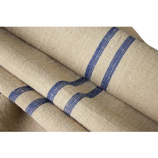 Grain Sack Fabric Bolt Medium Blue Stripes Antique Homespun Linen 6.4 Yards Yardage Hemp Upholstery Project Table Runner Sewing For Sale