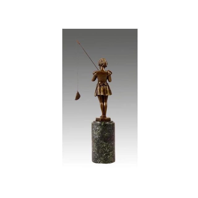 Art Deco Sculpture of Girl with Fishing Rod, 20th Century, Bronze For Sale - Image 6 of 7