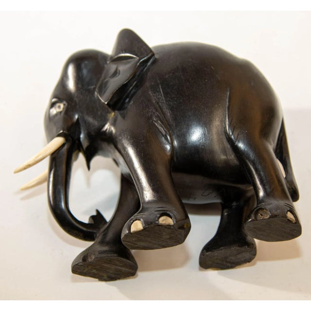 Ebony Anglo Indian Elephant Ebony Wood Hand Carved Sculpture For Sale - Image 8 of 13