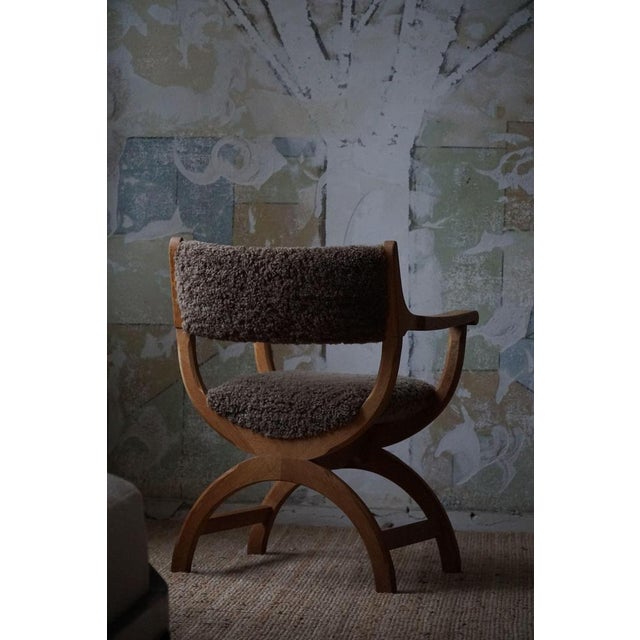 Mid-Century Armchair in Oak & Lambswool Model Kurul attributed to Henning Kjærnulf, 1960s For Sale - Image 4 of 15