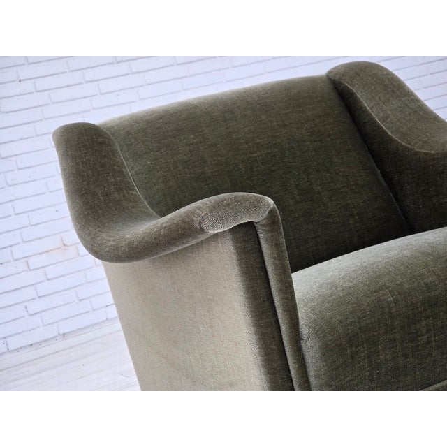 Vintage Danish Armchair in Green Furniture Velour and Beech Wood, 1970s For Sale - Image 4 of 18