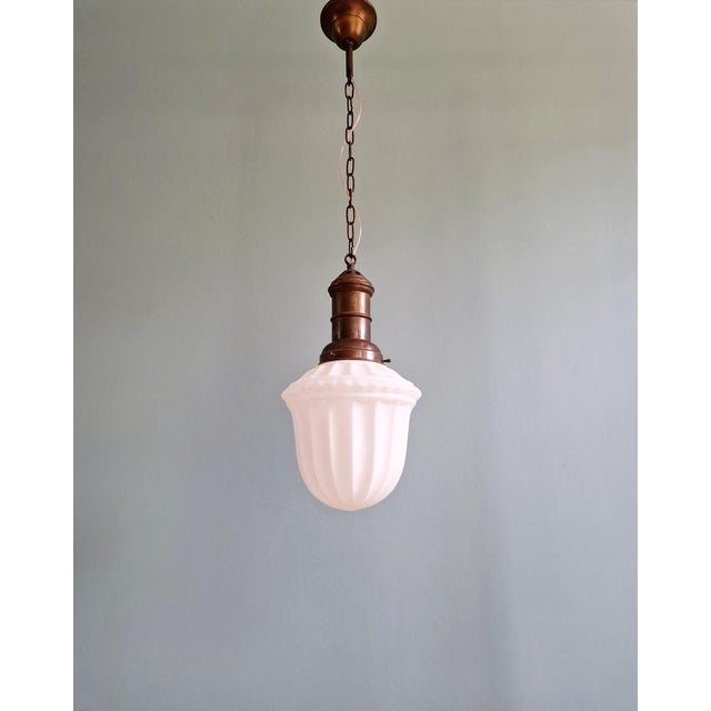 Art Deco Pendant Light in Molded White Pressed Glass, 1920s-1930s For Sale - Image 3 of 15