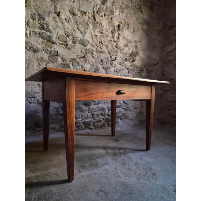 Wood Antique French Walnut Farmhouse Dining Table with Drawer, 1900s For Sale - Image 7 of 18