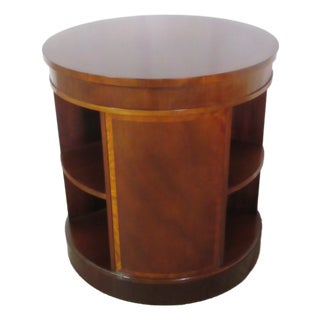 1980s Baker Furniture Drum Bookcase Side End Table Mahogany Banded For Sale