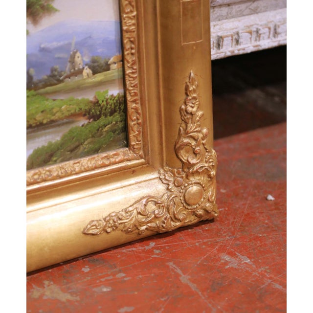 Green 19th Century French Country Landscape Oil Painting in Carved Giltwood Frame For Sale - Image 8 of 9