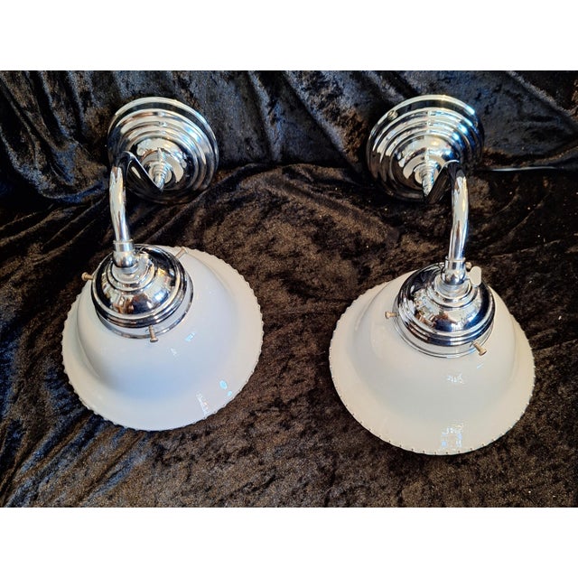 Vintage Wall Lamps with Chrome-Plated Metal Frame and White Glass Shade, 2001, Set of 2 For Sale - Image 6 of 9