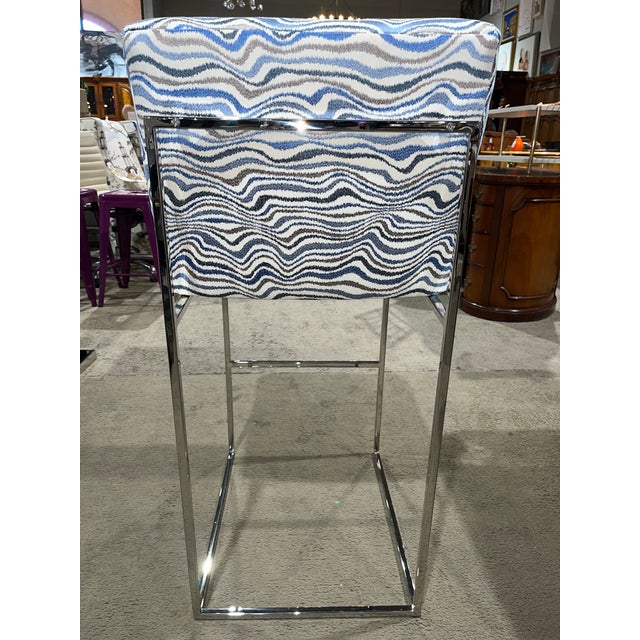 Thayer Coggin Milo Baughman Wave Fabric Bar Stool For Sale - Image 4 of 7
