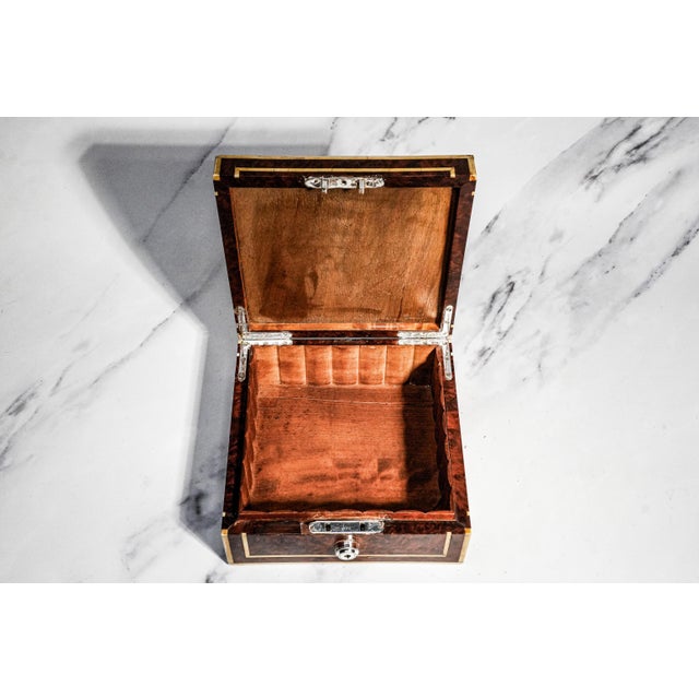 Wood Extraordinary Antique English Burl Wood Cigar Box Sterling Silver Fittings Luxury Home Decor Tobacciana For Sale - Image 7 of 18