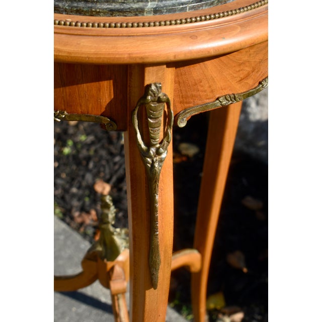Marble Top Round Side Table Vintage French Style Green Ormolu Fruitwood Stand For Sale - Image 14 of 14