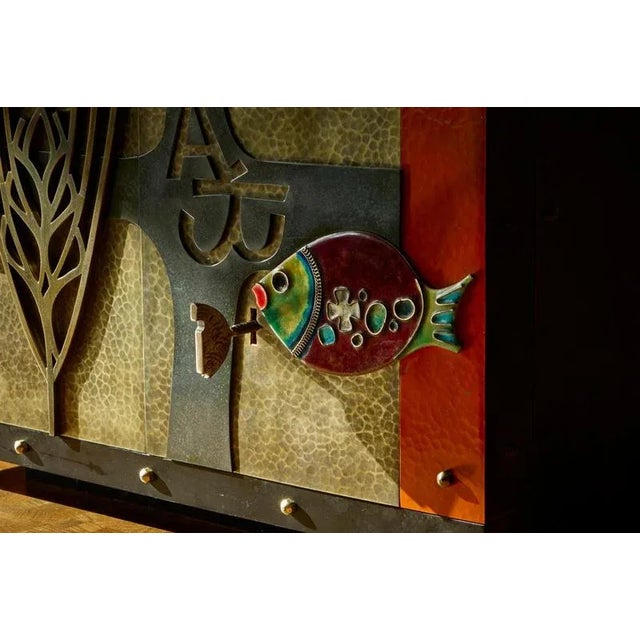 Mid-Century Cabinet in Brass, Metal, Enamel and Gemstones, Belgium, 1960s For Sale - Image 3 of 18