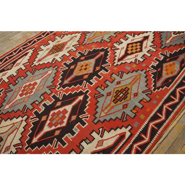 Textile 1900s Red Geometric Antique Caucasian Kilim Rug 6'0" X 11'8" Knotted Wool Carpet For Sale - Image 7 of 12