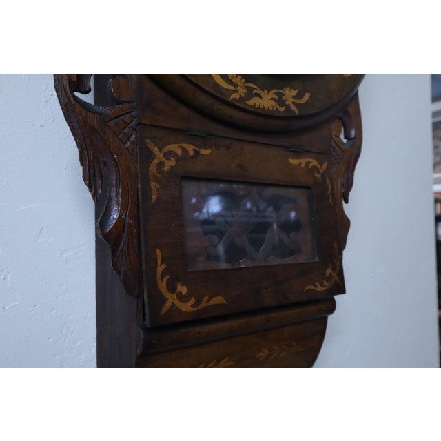 19th Century Marquetry Wall Clock With Wood Inlay & Original Key For Sale - Image 4 of 11