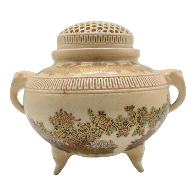 Japanese Satsuma Tripod Flower Censer Meiji Period For Sale