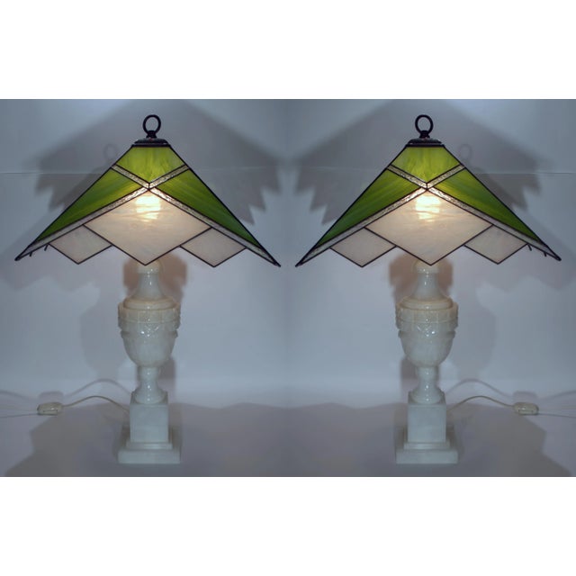 Vintage Alabaster and Glass Table Lamps, Set of 2 For Sale - Image 6 of 13