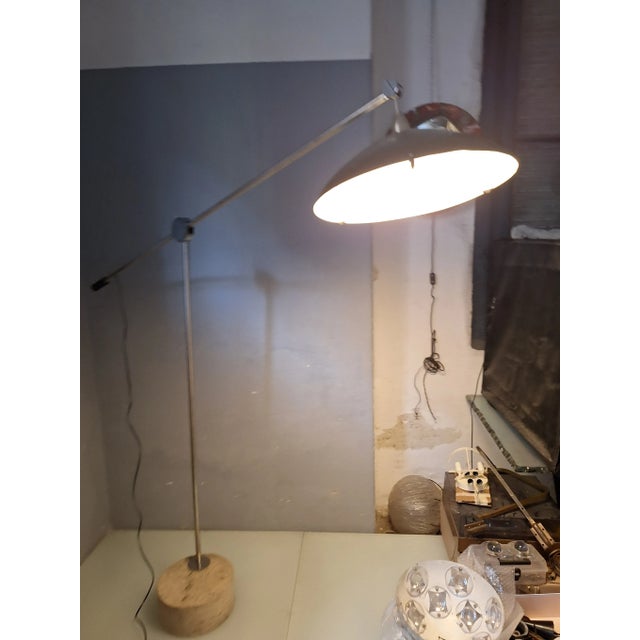 Large Floor Lamp in Chromed Metal with Black Acrylic Glass Lampshade and Travertine Base, 1960s For Sale - Image 10 of 18