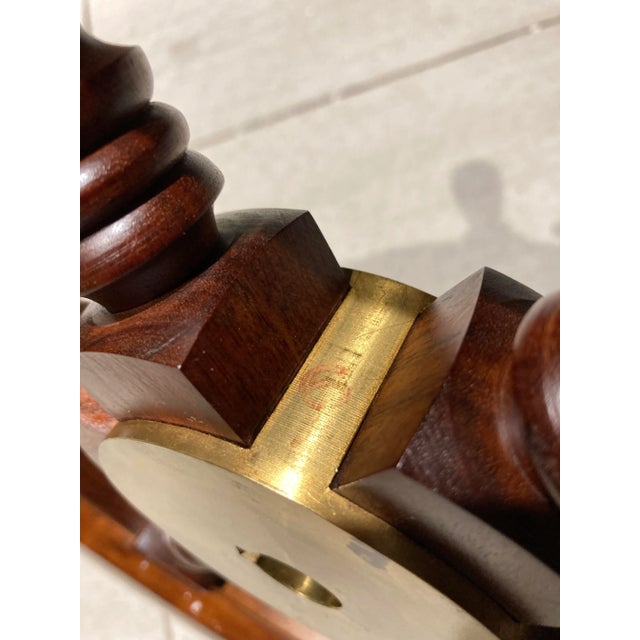 Mid 20th Century Scandinavian Solid Teak Yacht Wheel With Heavy Brass Hub For Sale - Image 11 of 13