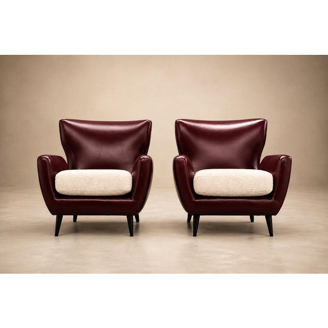 Pair of Brazilian Modernist Armchairs in Hardwood, Burgundy Leather & Bouclé by Carlo Hauner, Brazil, 1950s - Lot 466B For Sale - Image 18 of 18